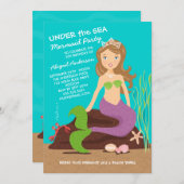 海の人魚の誕生日パーティーの招待の下 招待状 (正面/裏面)