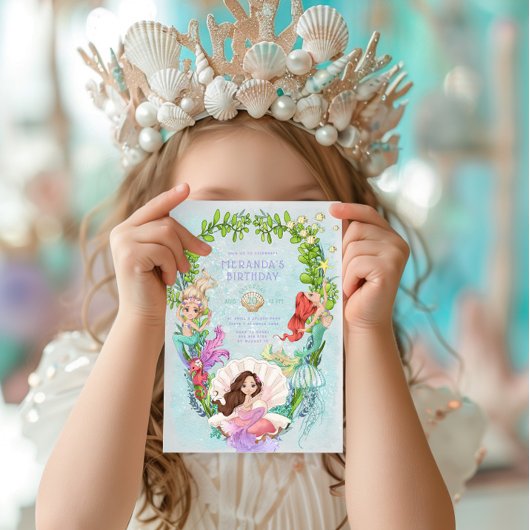 海の人魚の誕生日パーティーの招待の下 招待状