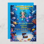 海の人魚の誕生日パーティーの招待の下 招待状 (正面/裏面)