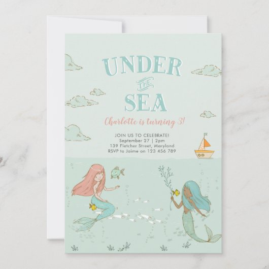 『海の人魚の誕生日パーティーの招待』の下で 招待状 (正面)
