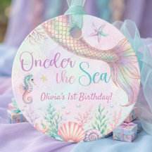 海の人魚の誕生日パーティーギフトタグ