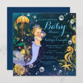 海の人魚の赤ちゃんシャワーの下で 招待状 (正面/裏面)