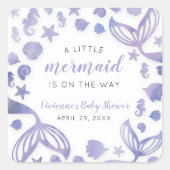 海の人魚の赤ちゃんシャワーの下 スクエアシール (正面)