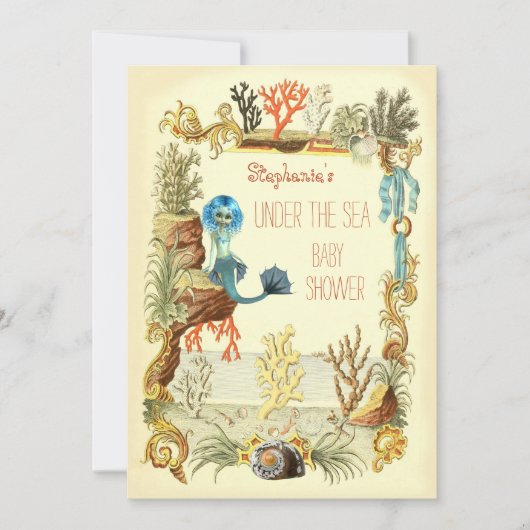 海の人魚の赤ん坊のシャワーの下 招待状 (正面)