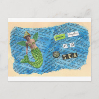 海の人魚の郵便はがきの緑の娘 ポストカード