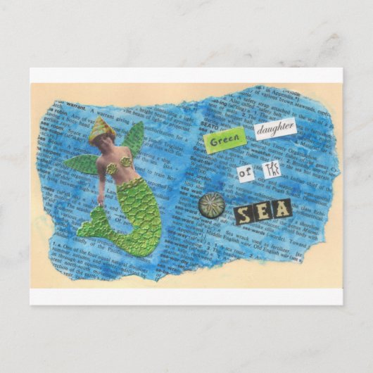 海の人魚の郵便はがきの緑の娘 ポストカード (正面)