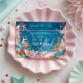 海の人魚サメ子供の誕生日パーティーの下 招待状