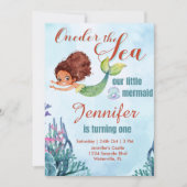 海の人魚ブラウンの誕生日の女の子のワンダー 招待状 (正面)