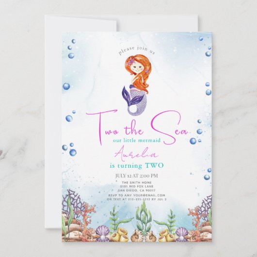 海の人魚2歳の誕生日 招待状 (正面)