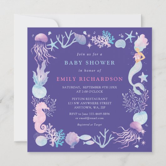 海の人魚 赤ちゃん歓迎会 招待状 (正面)