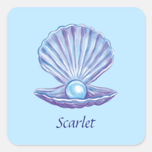 海の個人用設定の真珠（青） スクエアシール (正面)