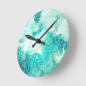 海の側、抽象芸術モザイクプリント。 ラウンド壁時計 (傾斜)