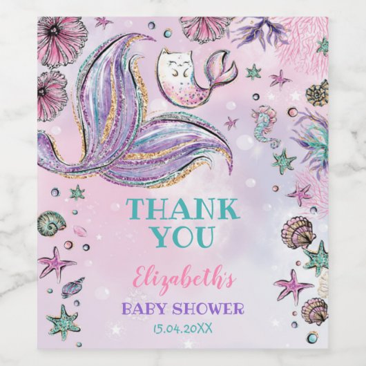 海の党の恩恵を受けた魔法の人魚の猫 ワインラベル (シングルラベル)