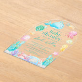 海の冒険の赤ちゃんシャワーの下で アクリル招待状 (レイダウン)