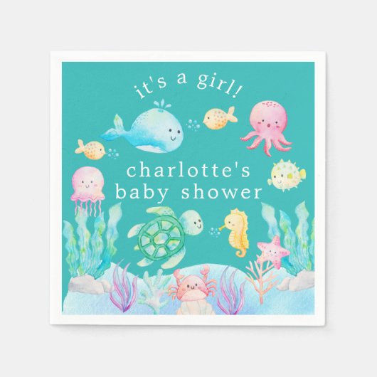海の冒険の赤ちゃんシャワーの下で スタンダードカクテルナプキン (正面)