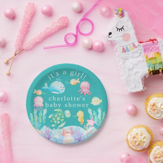 海の冒険の赤ちゃんシャワーの下で ペーパープレート (パーティー)