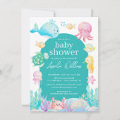 海の冒険の赤ちゃんシャワーの下で 招待状 (正面)