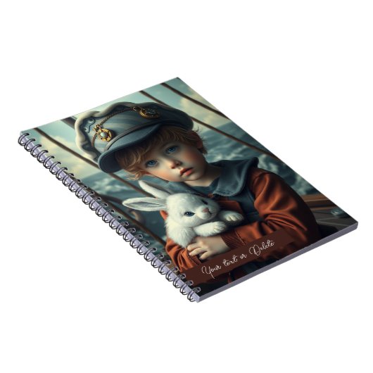 海の冒険を夢見る子供がお気に入りのウサギのぬいぐるみと一緒にする特別なカスタム ノートブック (右側)