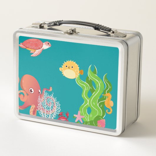 海の冒険ボックスの下で、タコ、海の馬 メタルランチボックス (正面)