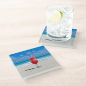 海の写真による赤いカクテル ガラスコースター (アングル)