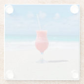海の写真による赤いカクテル ガラスコースター (裏面)