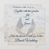 海の写真のプリントのビーチ結婚式による2羽の鳩 招待状 (正面/裏面)