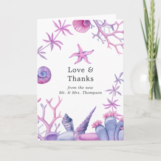 海の写真の下の水結婚彩画 サンキューカード (正面)