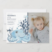 海の写真の誕生日パーティーの招待の下の子供 招待状 (正面)