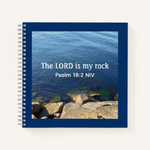 海の写真God is My Rock Bible Verse Blue ノートブック