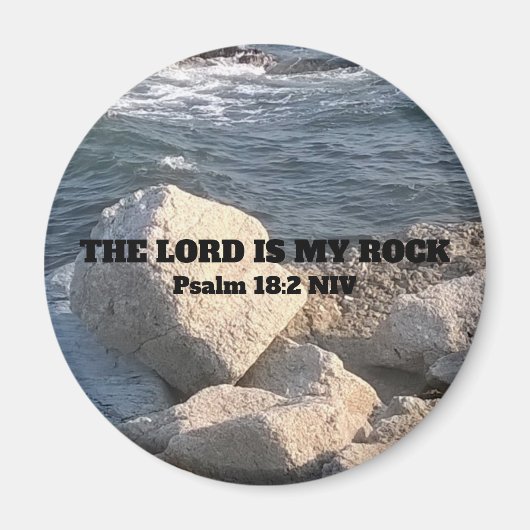 海の写真The Lord is My Rock Bible Verse マグネット (正面)