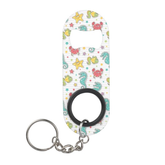 海の創造物のパターン キーホルダー栓抜き (正面)