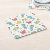 海の創造物のパターン スクエアペーパーコースター (アングル)