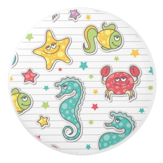 海の創造物のパターン セラミックノブ (正面)