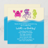 海の創造物の女の子の誕生日の招待状 招待状 (正面/裏面)