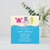 海の創造物の女の子の誕生日の招待状 招待状 (スタンド正面)