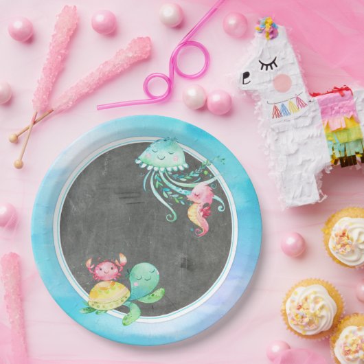 海の創造物の紙皿の下でかわいい ペーパープレート (パーティー)