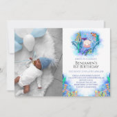 海の動物たち 1歳の誕生日 招待状 (正面)