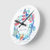 海の動物と船と灯台のぬいぐるみ ラウンド壁時計 (傾斜)