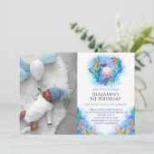 海の動物のお誕生日会 1歳のお誕生日 招待状 (スタンド正面)