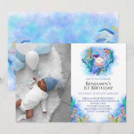 海の動物のお誕生日会 1歳のお誕生日 招待状