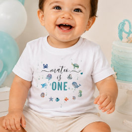 海の動物のカスタム名 1歳の誕生日 トドラーTシャツ
