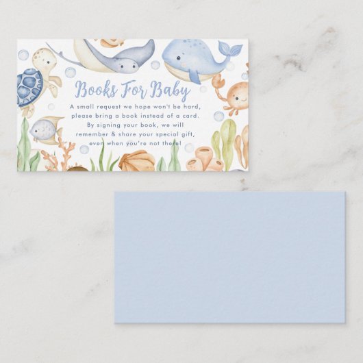 海の動物のベビーのための本の赤ちゃんシャワー エンクロージャーカード (正面/裏面)