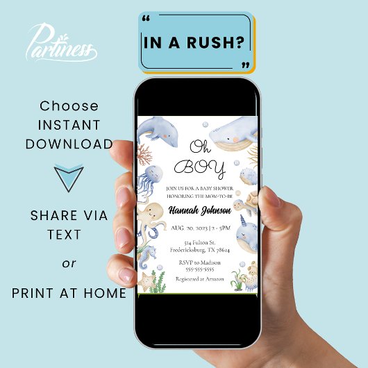 海の動物の下でオ航海のーボーイベビーシャワー 招待状