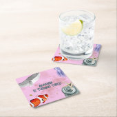 海の動物の下でクジラの子供のパーティーピンク スクエアペーパーコースター (インサイチュ)