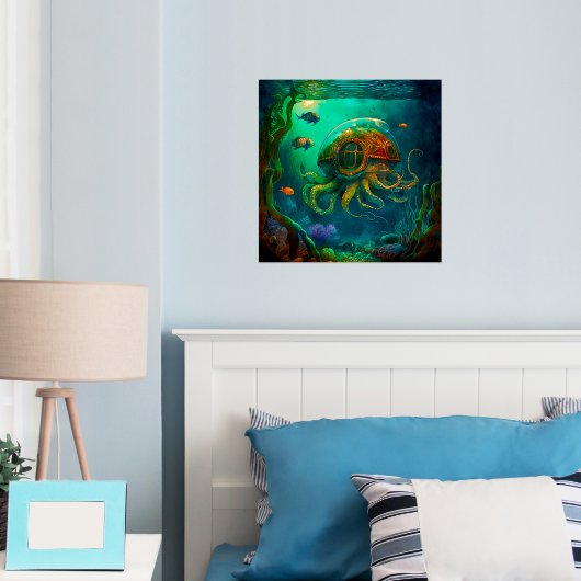 海の動物の下でタコをスチームパンク 箔ポスター (インサイチュ (寝室))