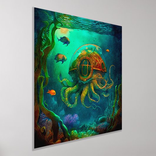 海の動物の下でタコをスチームパンク 箔ポスター (レイダウン)