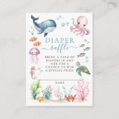 海の動物の下で赤ちゃんシャワーおむつラッフル エンクロージャーカード (正面)