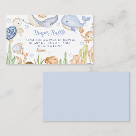 海の動物の下で赤ちゃんシャワーおむつラッフル エンクロージャーカード (正面/裏面)