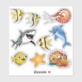 海の動物の下で,漫画の水中海 シール (シート)