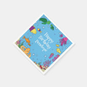 海の動物の下にかわいい第1の誕生日パーティー スタンダードカクテルナプキン (角)